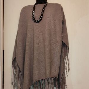 Grey Fringed Sweater Poncho Warm & Fashionable!